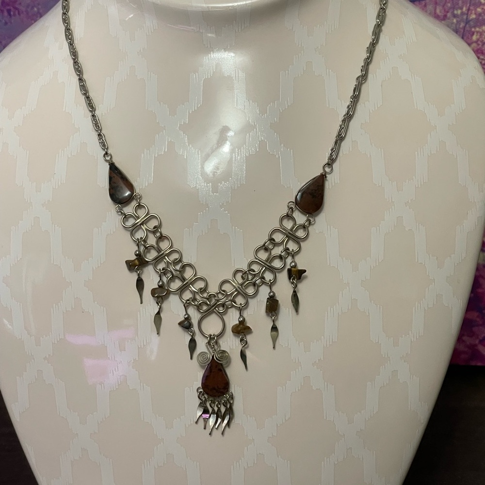 Elegant Silver and Brown‎ Necklace - Handmade in Thailand